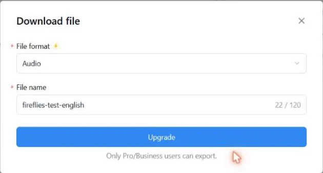 Notta free plan export locked: only Pro and Business users can export