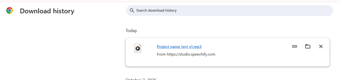 Speechify Studio voiceover downloaded as an MP3 file on the free plan